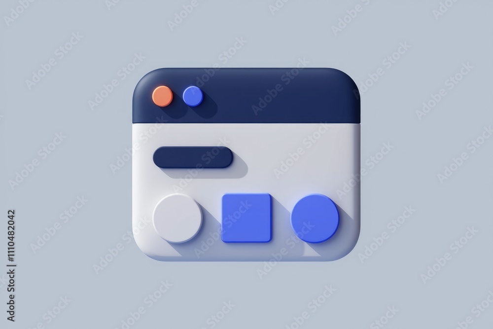 Poster A minimalist 3D illustration of a website interface with simple shapes and color scheme.