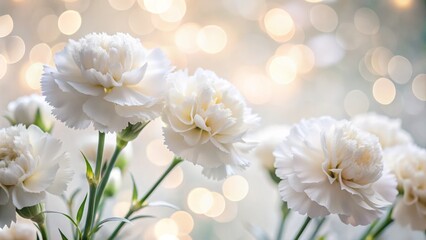 Elegant White Carnation Floral Background for Sympathy Cards and Weddings - Macro Closeup of White Flowers with Soft Focus Ideal for Elegant Designs and Personal Touches