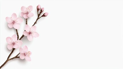 A photostock of realistic cherry blossoms in soft pink hues, blooming on delicate branches, isolated on a clean white background, elegant and natural. High Quality