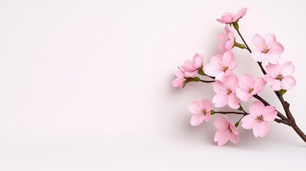 Naklejka premium A photostock of realistic cherry blossoms in soft pink hues, blooming on delicate branches, isolated on a clean white background, elegant and natural. High Quality