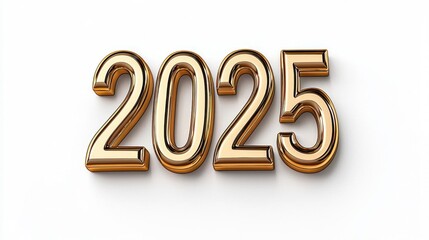 A photostock of shiny gold numbers "2025" placed on a clean white background, symbolizing the new year and celebration. High Quality