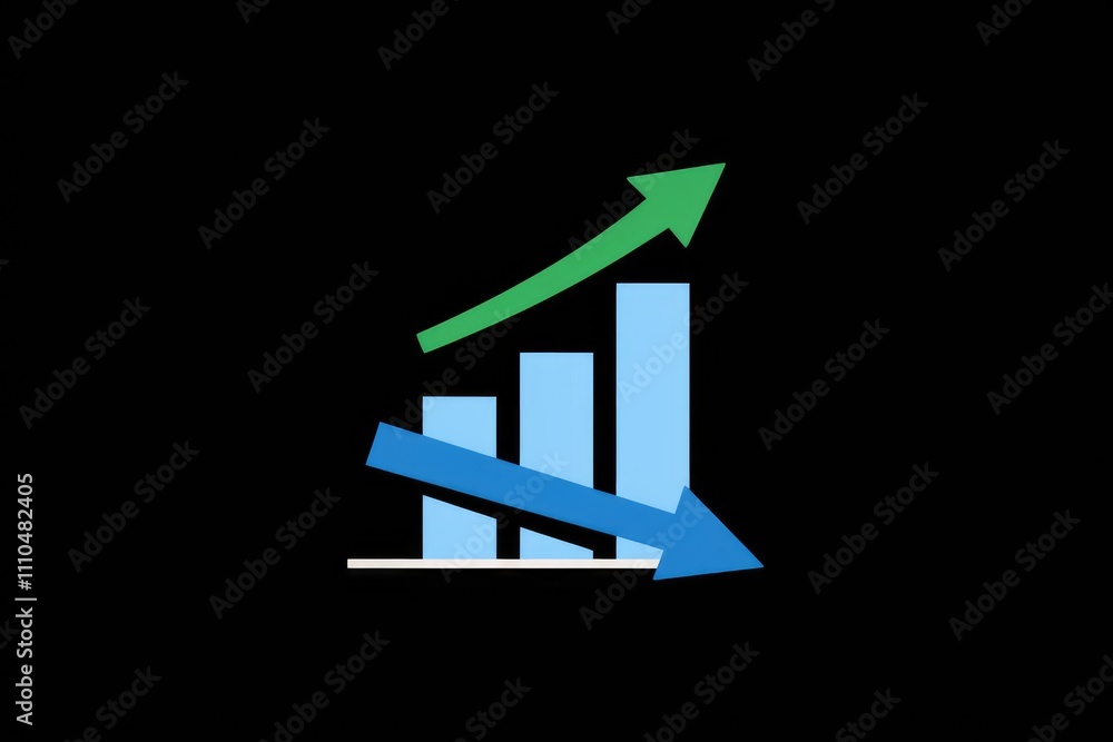 Aufkleber a bar graph showing contrasting trends upward growth and downward decline.