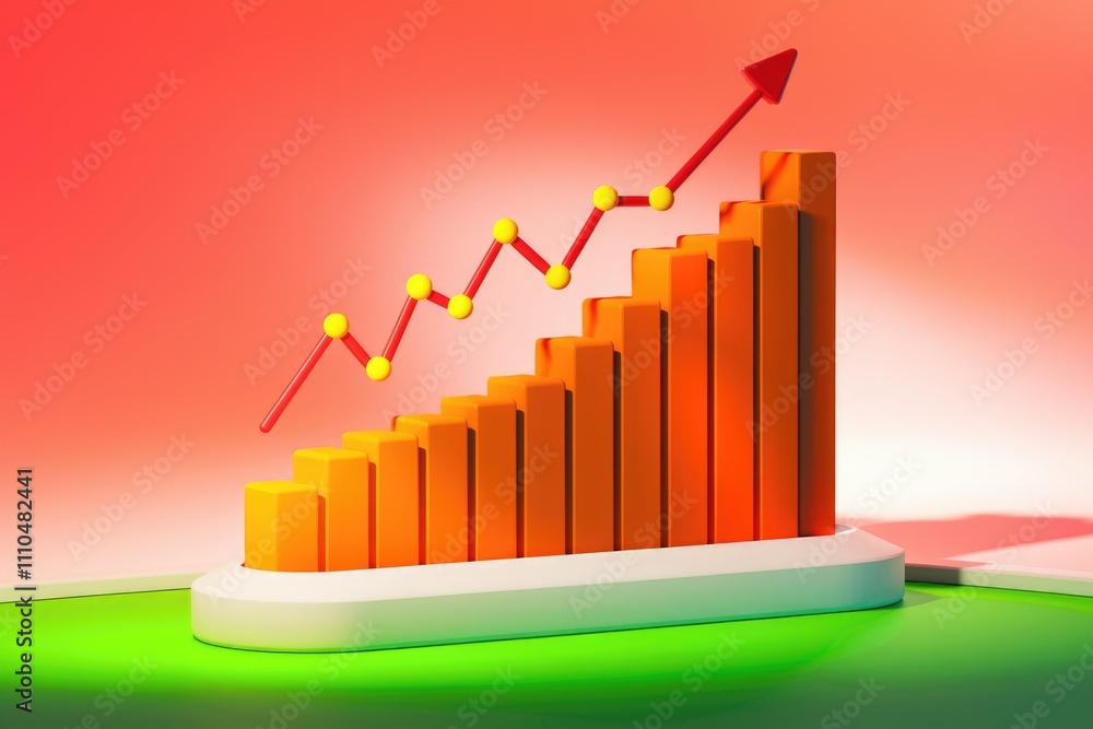 Aufkleber an upward trending bar graph shows consistent growth and progress over time.