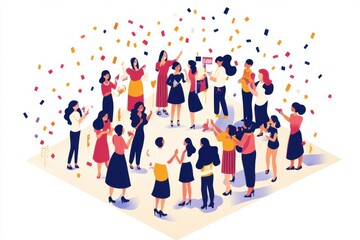 Celebrating Women's Achievements: A Vibrant Gathering of Joyful Women Showered in Confetti
