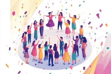 Celebrating Success A Vibrant Gathering of Joyful Women Surrounded by Confetti
