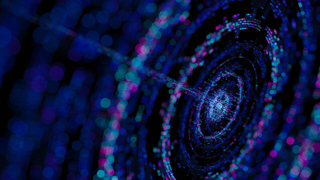 Big data artificial intelligence machine learning neural network flow complex information science innovation technology data analysis visualization cyberspace future. 3d rendering..
