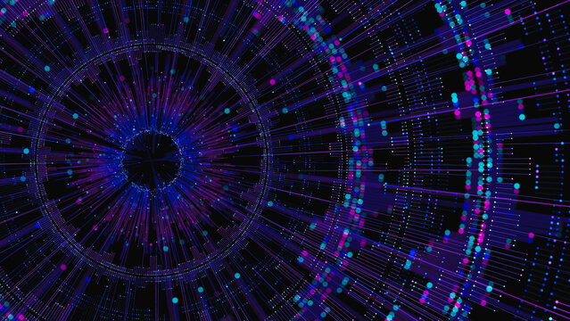 Big data artificial intelligence machine learning neural network flow complex information science innovation technology data analysis visualization cyberspace future. 3d rendering..