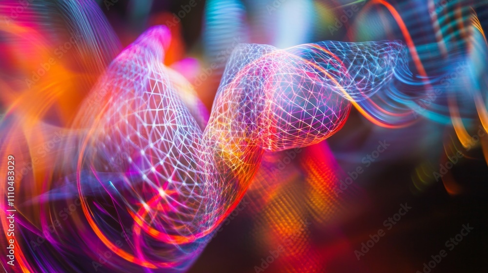Poster abstract light trails creating lattice patterns in vibrant colors