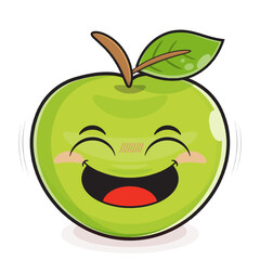 green apple playful face cartoon cute