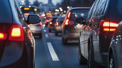 Morning Traffic Rush Hour with Cars and Buses on a Monday
