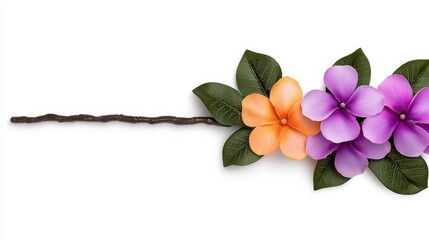 Naklejka premium A photostock of a colorful Hawaiian lei made of plumeria flowers in vibrant shades, isolated on a clean white background. High Quality