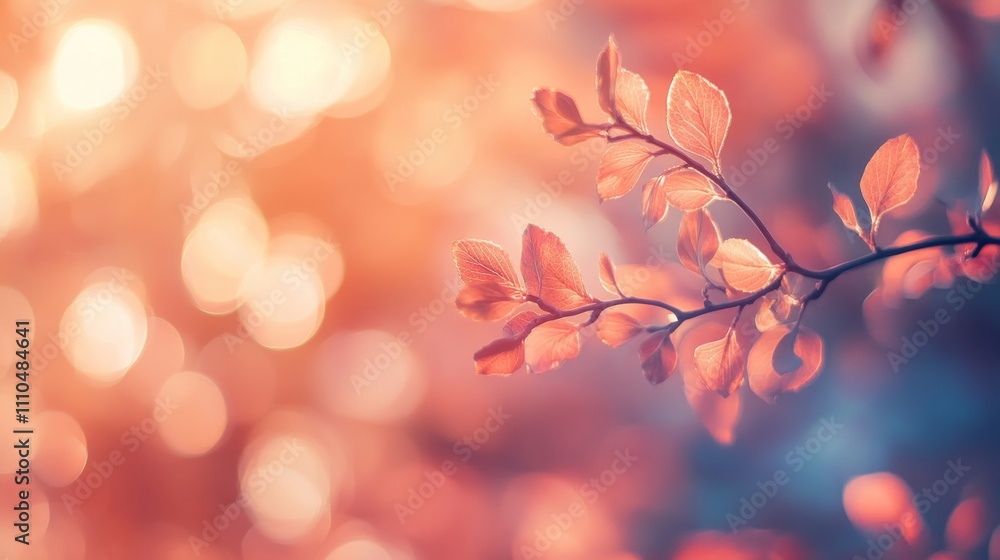 Poster soft bokeh patterns in warm colors with organic shapes and leaves