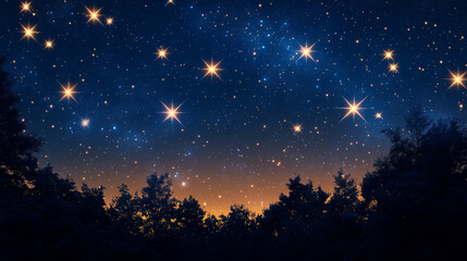 Fototapeta premium Starry night sky above forest silhouette at twilight