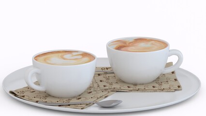 coffee for two cups with white background