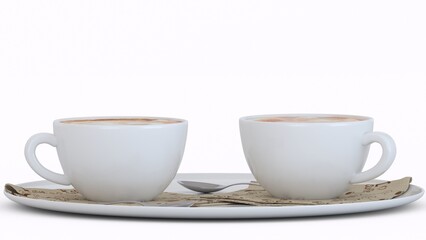 coffee for two cups with white background