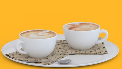 coffee for two cups with yellow background