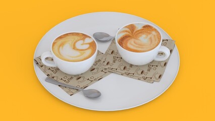 coffee for two cups with yellow background