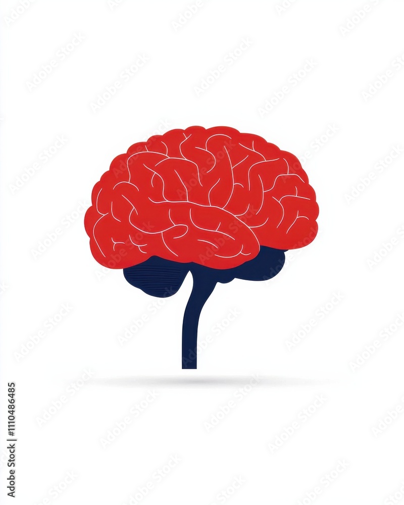 Poster a stylized illustration of a red brain with bold outlines against a simple background, symbolizing i
