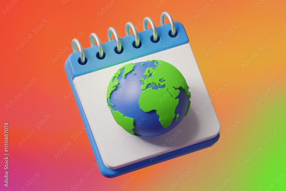 Poster a 3d rendering of a small blue and green earth globe on a calendar.