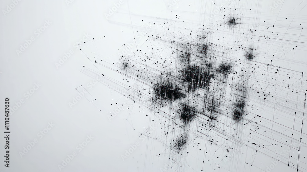 Aufkleber particles forming a complex architectural structure with interconnected geometric shapes
