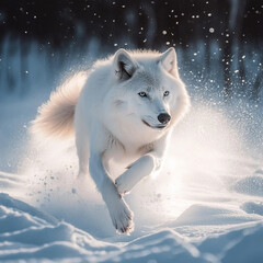 Naklejka premium White Wolf in a Snowy Winter Wonderland