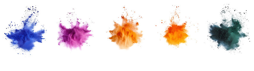 Colored powder explosion on white background. Abstract closeup dust on backdrop. Colorful explode. Paint holi