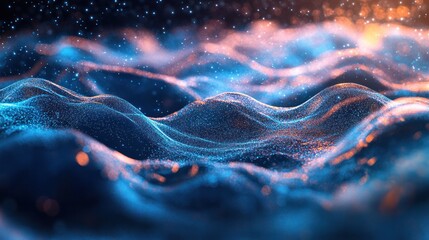 composition featuring flowing streams of water interspersed with shimmering energy patterns,