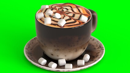 cup of cappuccino with green background