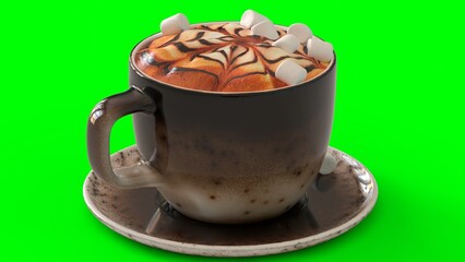 cup of cappuccino with green background