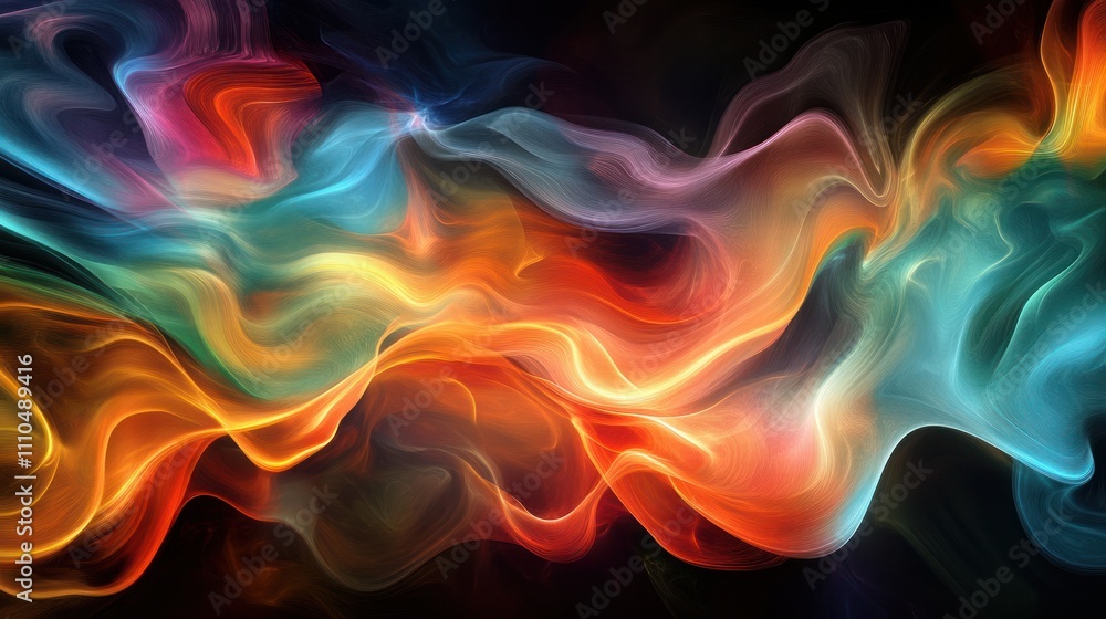 Poster flame, where flowing waves of color converge and diverge, creating a sense of depth and motion. the 