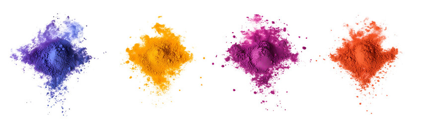 Colored powder explosion on white background. Abstract closeup dust on backdrop. Colorful explode. Paint holi