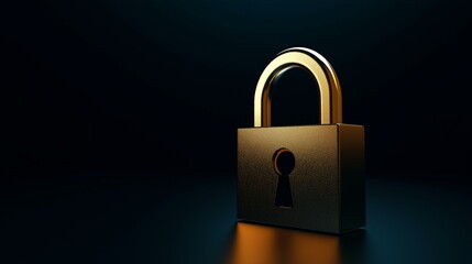 Fototapeta premium Golden padlock illuminated against a dark background, symbolizing security and protection.