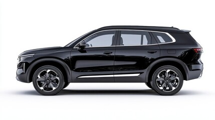 Obraz premium A photostock of a sleek black luxury SUV, angled dynamically, isolated on a white background for automotive or modern lifestyle themes. High Quality