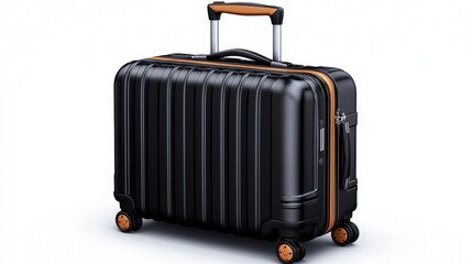 Fototapeta premium A photostock of a sleek black travel suitcase with a retractable handle and durable design, isolated on a clean white background for travel themes. High Quality