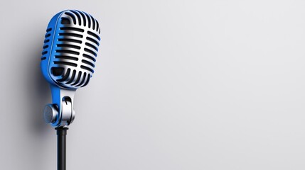 A photostock of a sleek, professional podcasting microphone on a stand, isolated on a clean white background for media and content creation designs. High Quality