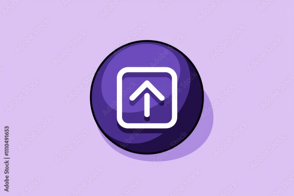 Poster Purple circle button with white arrow pointing upwards  indicating upload or moving up.