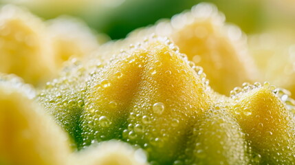 Macro shot of yuzu citrus fruit, its textured yellow skin detailed and aromatic