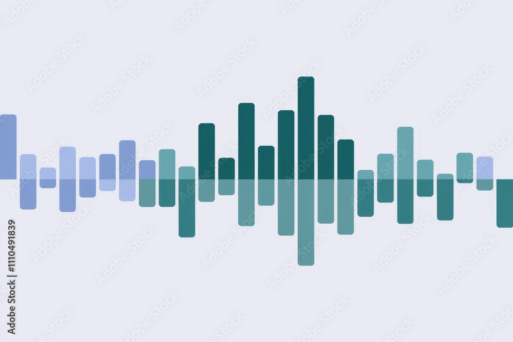 Aufkleber abstract graphic showing a mirrored wave like pattern of teal and blue bars.