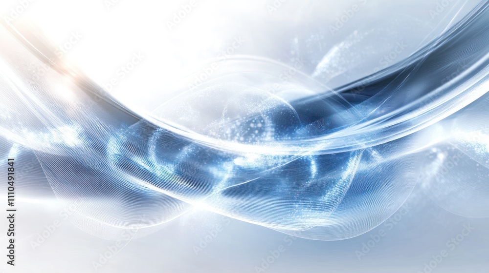 Poster conceptual image of a sleek and minimalistic quantum processing unit surrounded by dynamic waves