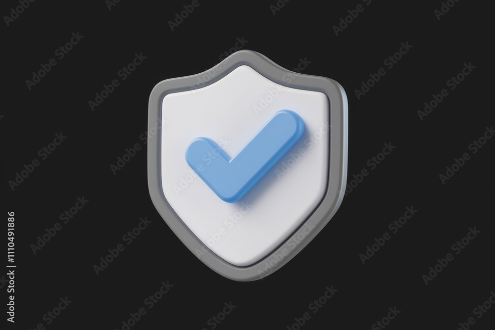 Poster A 3D rendering of a shield with a checkmark  symbolizing security and protection.