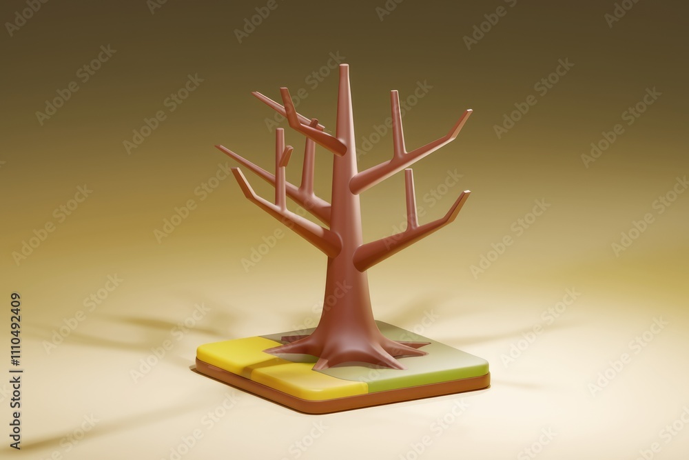 Aufkleber Stylized 3D render of a barren tree  minimalist design on a layered base.