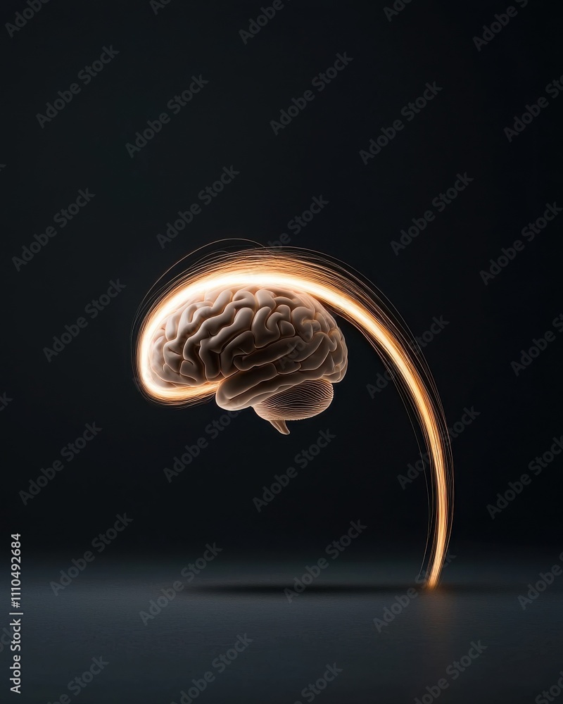 Poster a glowing brain appears to float in a dark space, symbolizing intelligence, creativity, and the myst