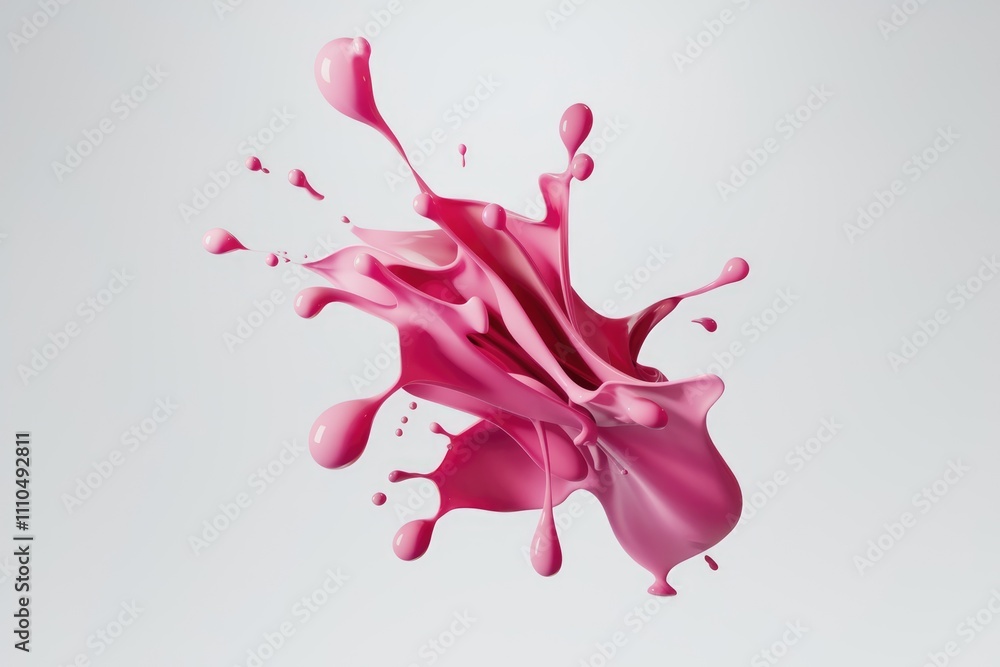 Poster pink liquid explodes in mid air creating a vibrant dynamic splash against a neutral background.