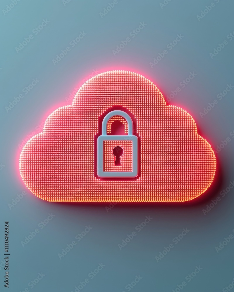 Poster a glowing cloud icon with a padlock symbolizes secure cloud storage, emphasizing data protection and