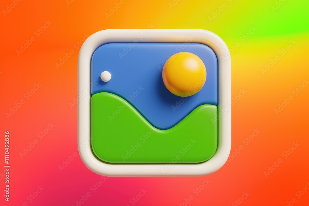 Poster a 3d illustration of a simple landscape image app icon.