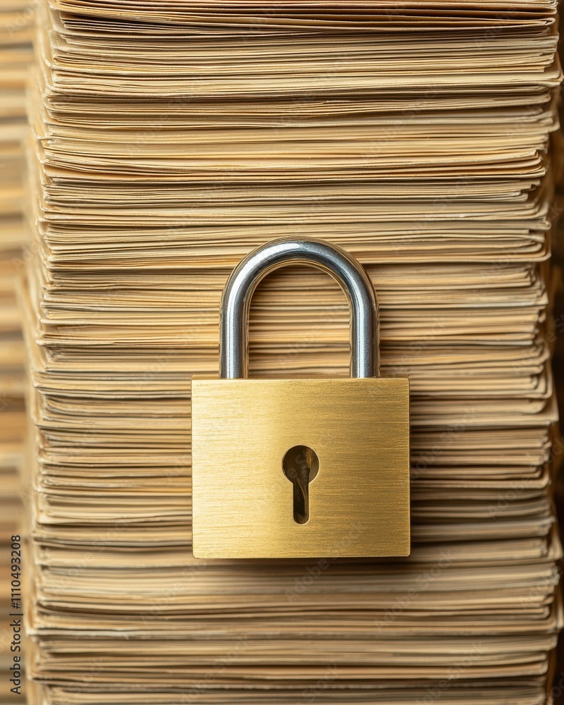 Poster a golden padlock rests on a stack of yellowed papers, symbolizing security and confidentiality in do