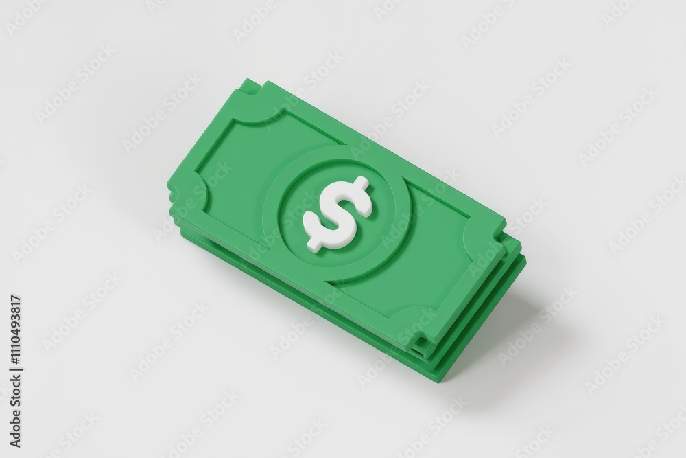 Aufkleber A stack of green dollar bills  a 3D rendering of cash.