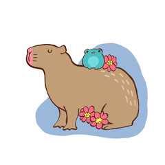 capybara and frog sit and chill