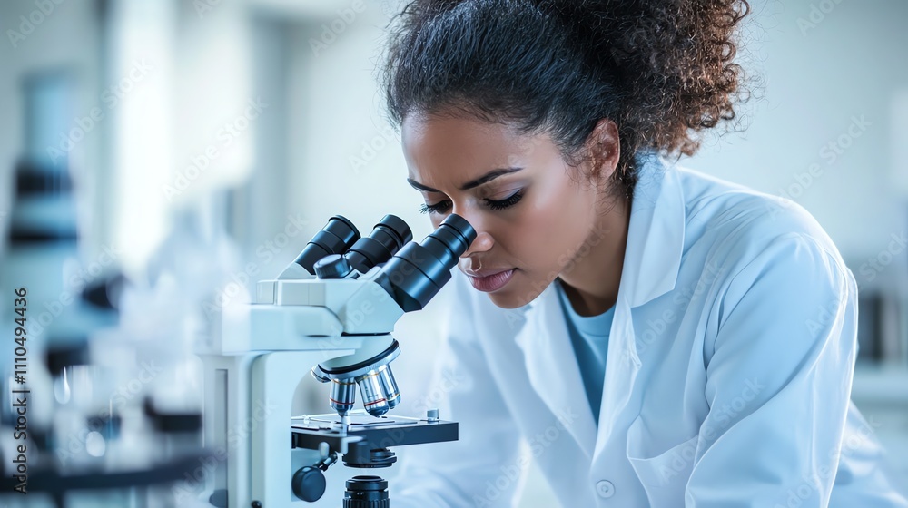 Aufkleber scientist looking through a microscope in a lab.