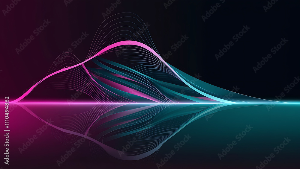 Poster technological background, digital wave pattern with vibrant gradient colors, copy space, flowing lin